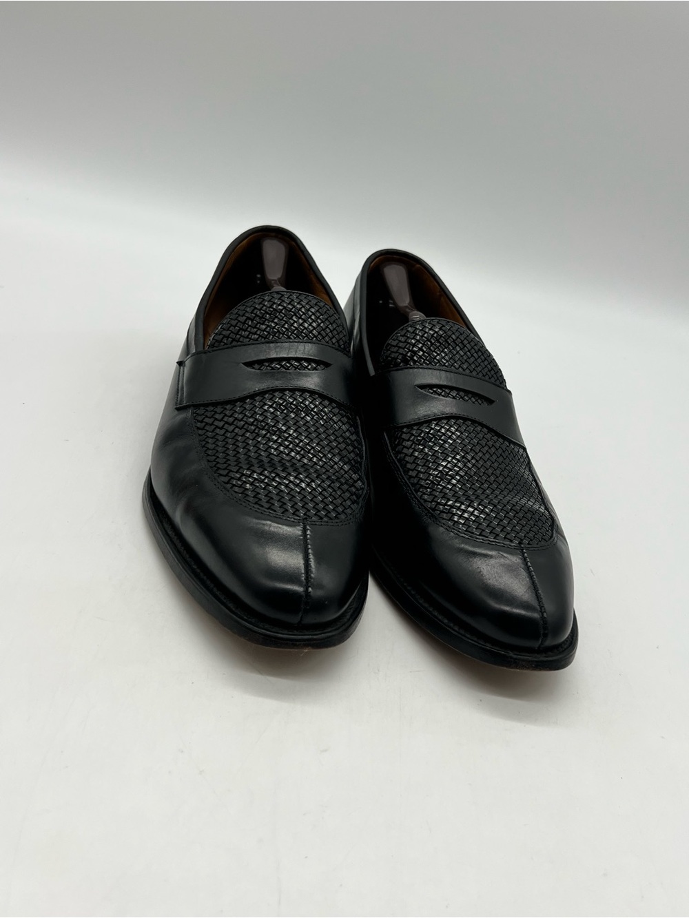 Allen Edmonds Leyland Men’s 14D Black Leather Woven Penny Loafers Dress Shoes.